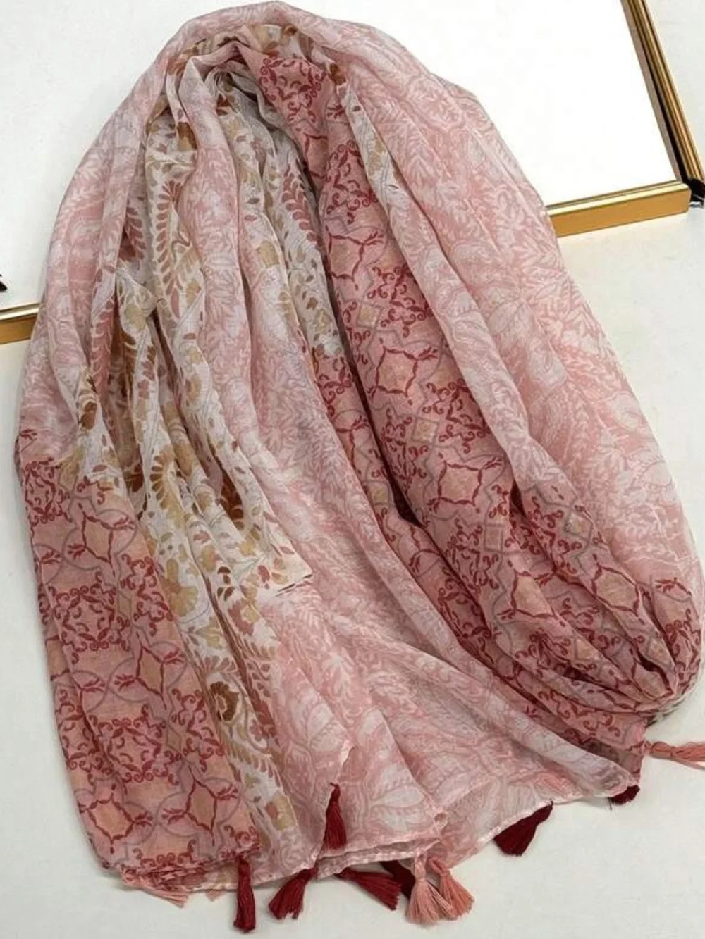 Baby Pink Floral & Tassel Lightweight Scarf - Women Accessories